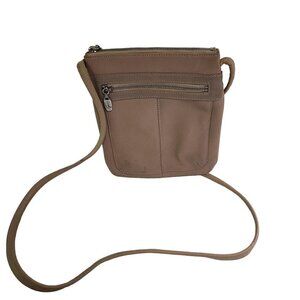 Tignanello Beige Pebbled Leather Neutral Crossbody Bag
